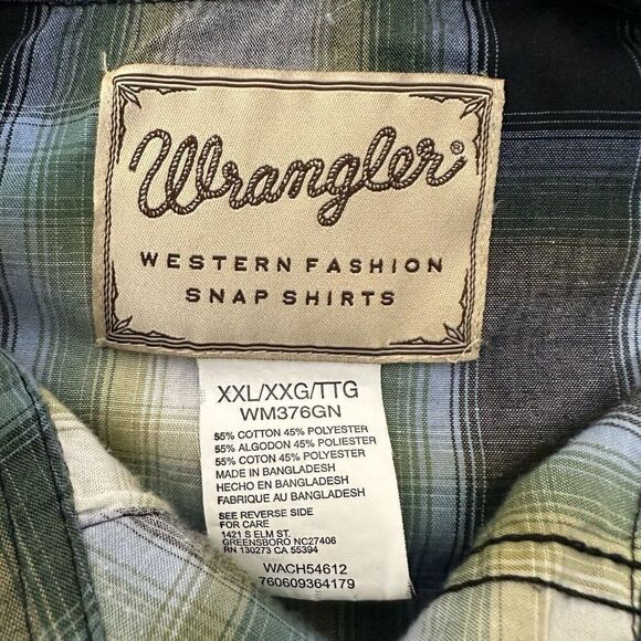 Wrangler Shirt Mens 2XL Green Plaid Pearl Snap Western Short Sleeve Sawtooth XXL - Picture 2 of 5